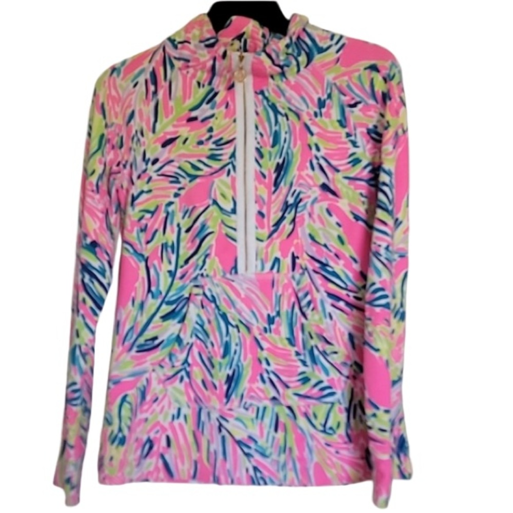 Lilly Pulitzer Skipper Popover Size XS Palm Reader Print Palm Tree Zipper Pull